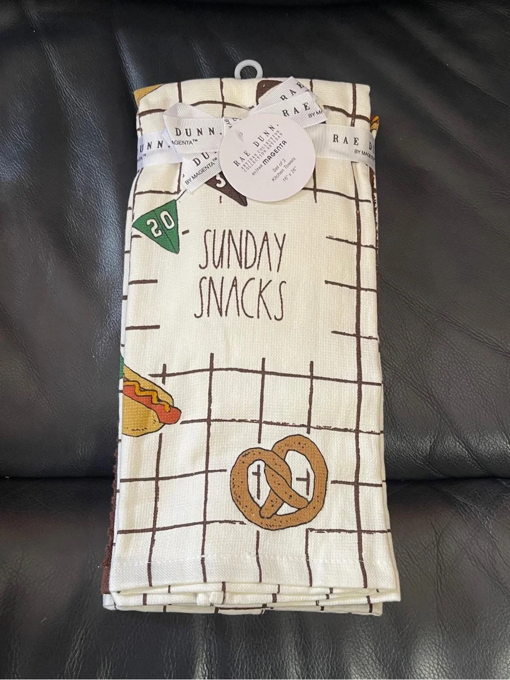 Rae Dunn Football Kitchen Towels, Set of 3 Rae Dunn SUNDAY SNACKS Kitchen Towels